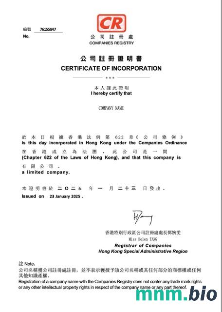 China vcertyfikat of inkorporacja Word i szablon PDF